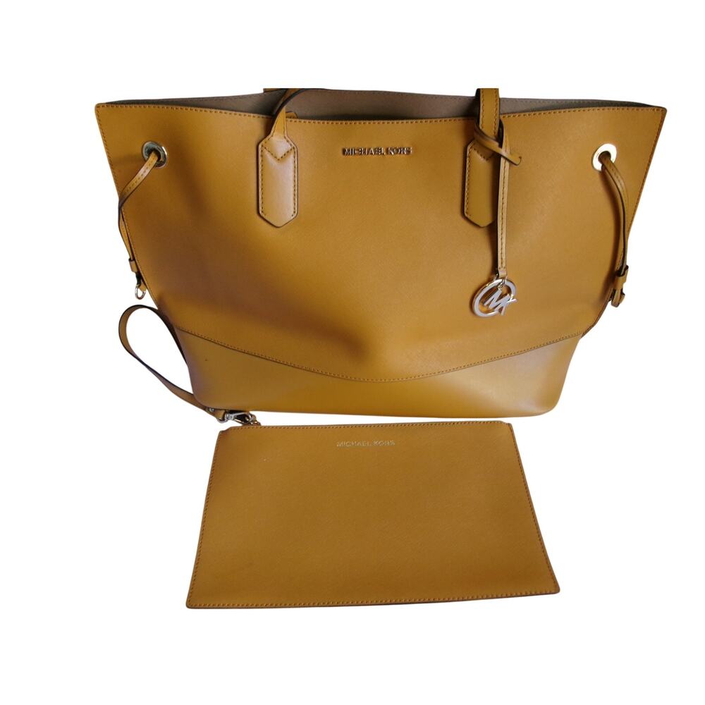 Michael Kors Mustard Yellow Saffiano Leather Jet Set Drawstring Tote Pouch